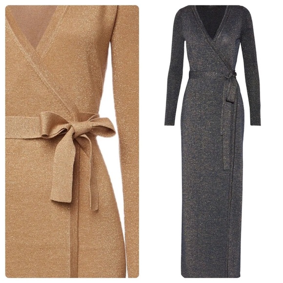 ✨ Diane Von Furstenberg Evelyn Maxi Dress In Black & Gold Metallic✨ - Picture 11 of 16